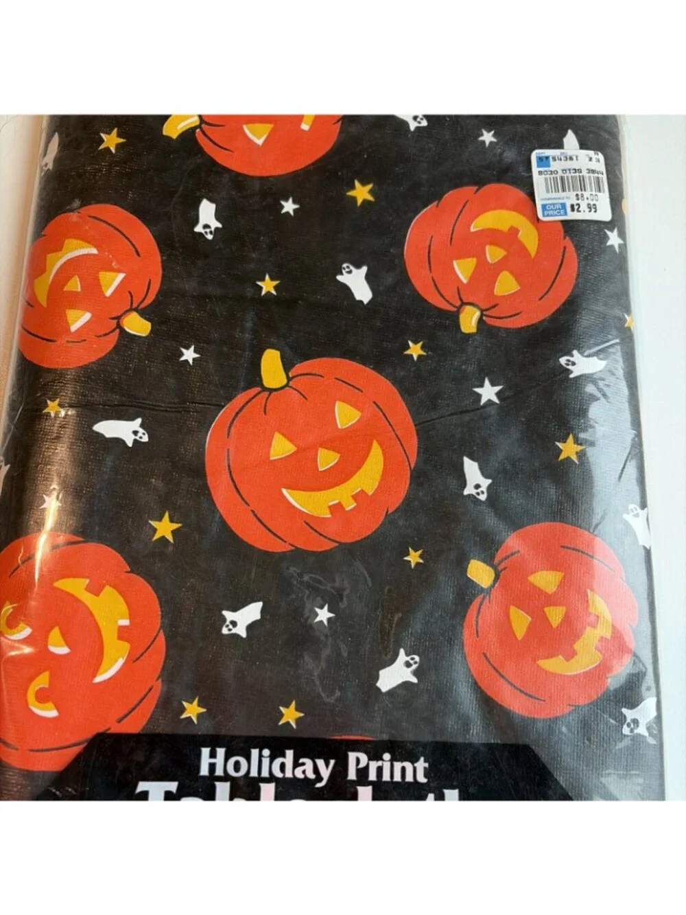 Halloween Flannel Backed Vinyl Tablecloth Pumpkins Jack O Lanterns 60